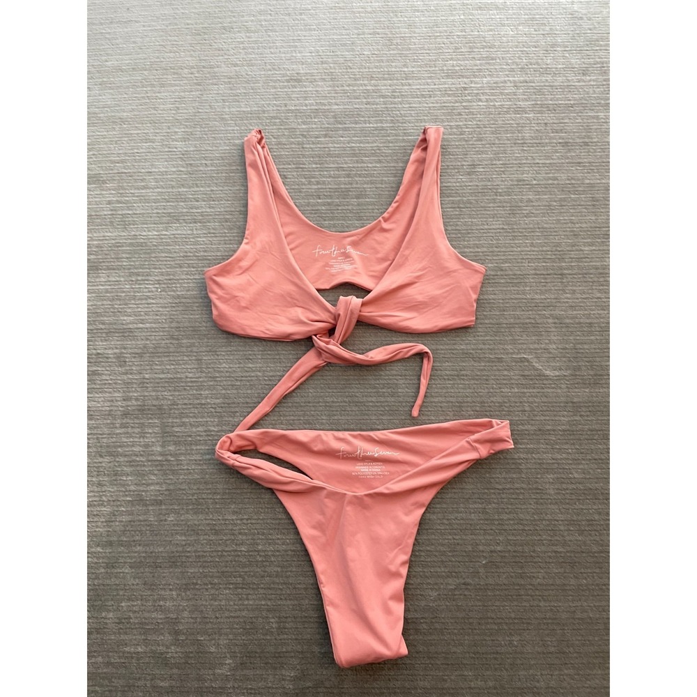 437 Four Three Seven Bikini Two Piece‎ Women S Pink Kenzie Cheeky Vacation Tie